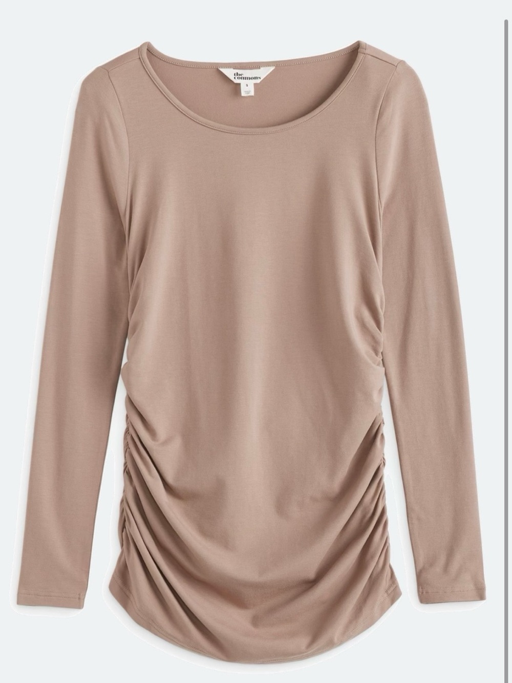 NWOT The Commons Long Sleeve Ruched Scoop Neck Top Taupe Large